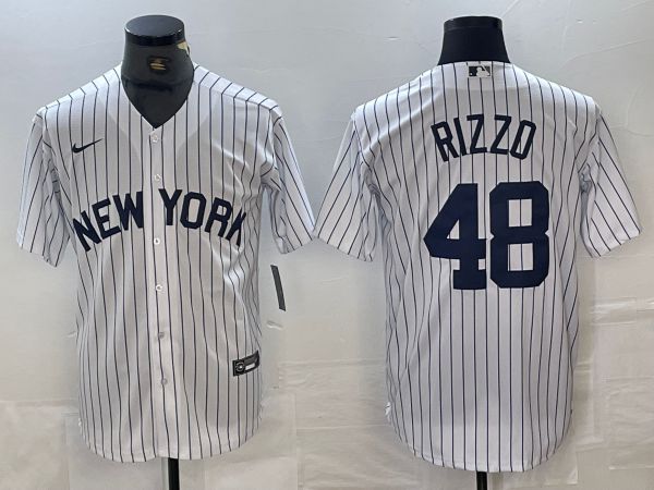 Men New York Yankees #48 Rizzo White Stripe Game Nike 2024 MLB Jersey style 1->->